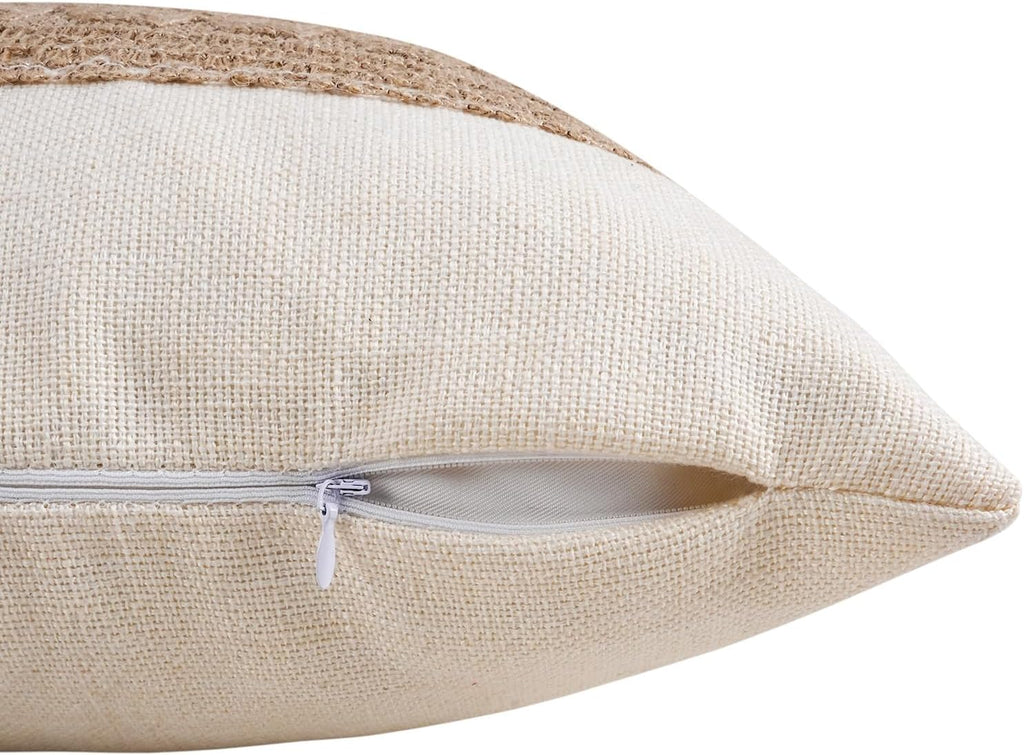 Pyonic Pack of 2 Boho Throw Pillow Covers 18x18 Inch Farmhouse Decorative Throw Pillows for Bed Sofa Living Room,Beige Modern Cushion Cover Couch Pillows Cover Home Decor