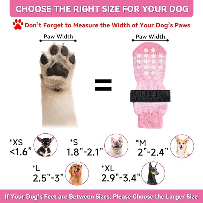 Non Slip Dog Socks to Prevent Licking Paws - Dog Booties for Hardwood Floors Anti Slip - Grippy Socks for Senior Dog - Double Side Paw Protector Prevent Scratching for Hot Pavement. (Pink, S)