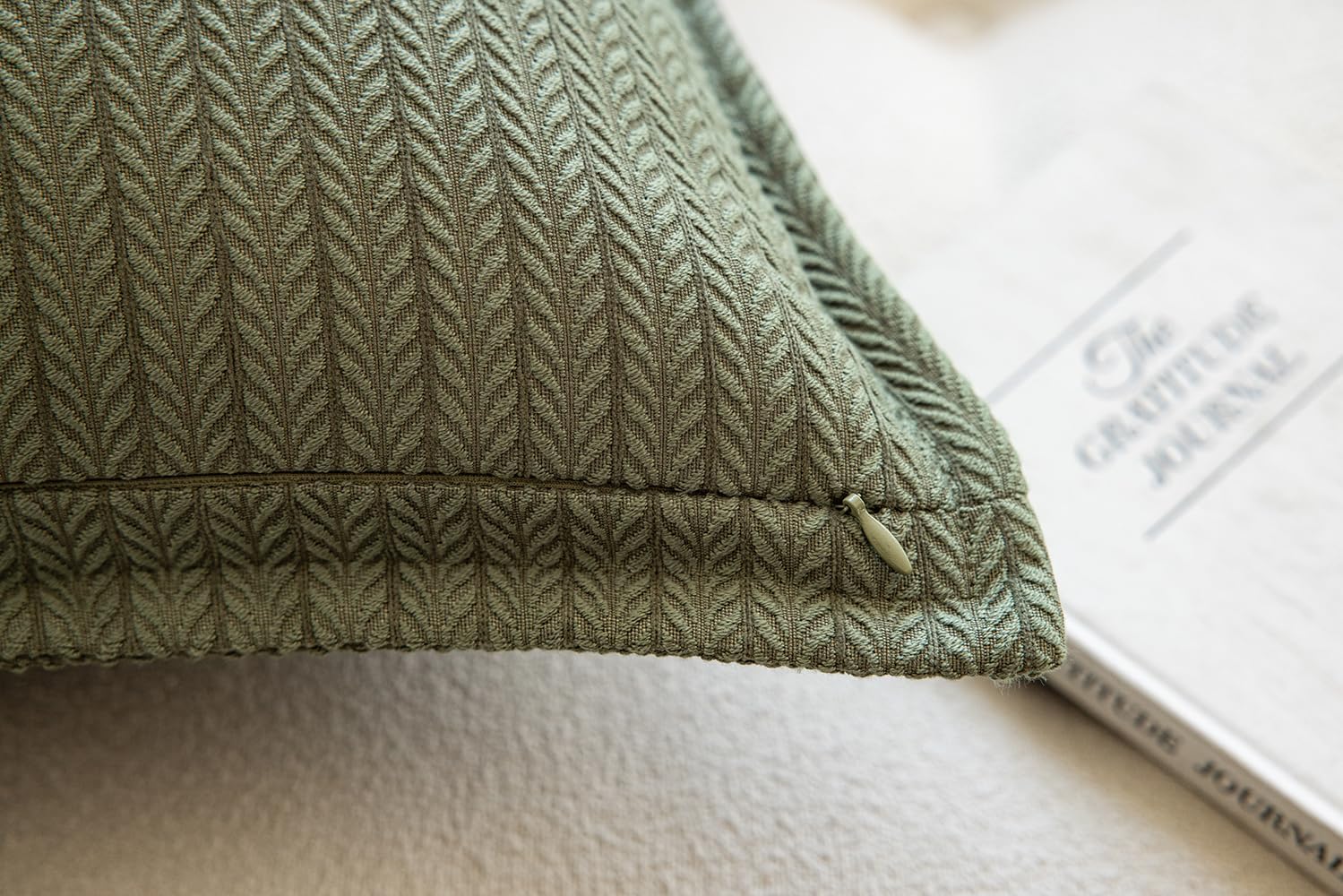 Set of 2 Cozy Striped Herringbone Flange Throw Pillow Covers, Aesthetic Embossed Pattern Pillow Covers for Couch and Bed - 20"x20", Sage Green