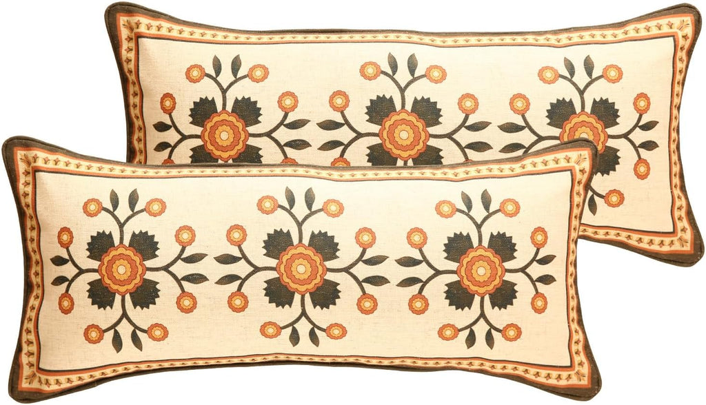 Brown Throw Pillow Covers Set of 2,Floral Farmhouse Linen Accent Pillows Cover for Couch Throw Pillows Case,Decorative Lumbar Pillows for Couch Sofa Bed Chair Cushion Covers 12"x20"
