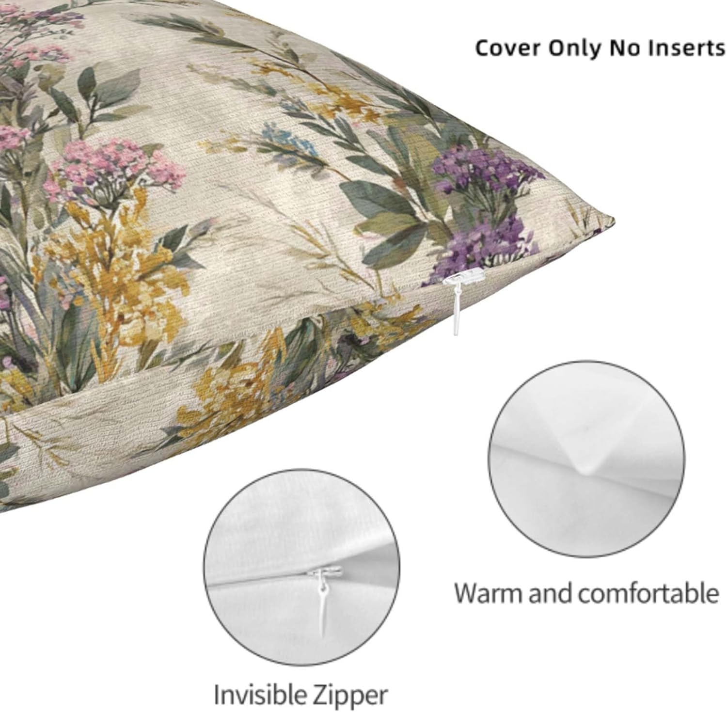 Throw Pillow Covers 18x18 Set of 2, Wild Flower Cushion Covers, Decorative Square Pillowcases for Couch, Bedroom, Living Room