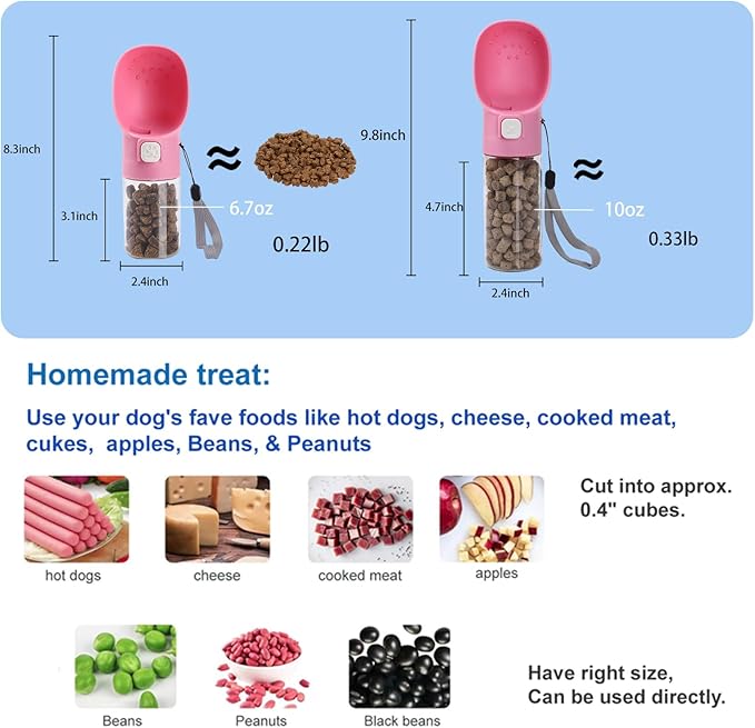 Colorday Handheld Dog Treat Dispenser Built-in Clicker & Treat Pouch, Slow Feeder for Walking Hiking Traveling Puppy Training (10 OZ, Pink)