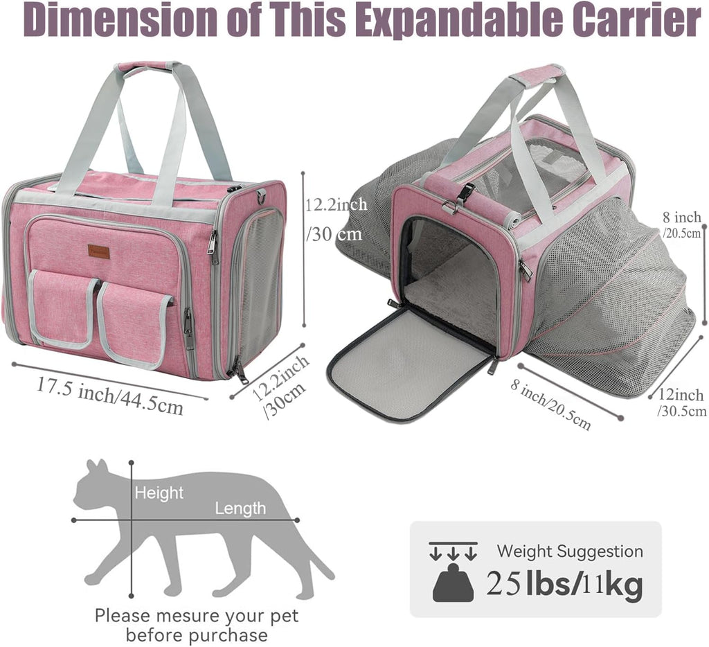 Cat Carriers Soft Pink Small Dogs Carrier Airline Approved,Expandable Pet Bags Softsides Small Dogs Puppy Kitties Rabbit Bunny Carriers Bag Small Animals Travel Outdoor Carry Kennel