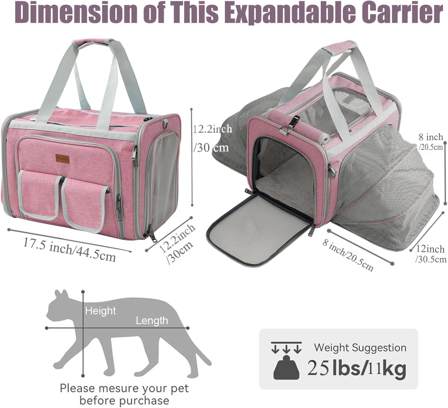 Cat Carriers Soft Pink Small Dogs Carrier Airline Approved,Expandable Pet Bags Softsides Small Dogs Puppy Kitties Rabbit Bunny Carriers Bag Small Animals Travel Outdoor Carry Kennel