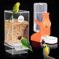 No Mess Bird Feeder for Cage, Automatic Drinker for Parakeet, Canary & Budgies (Orange)