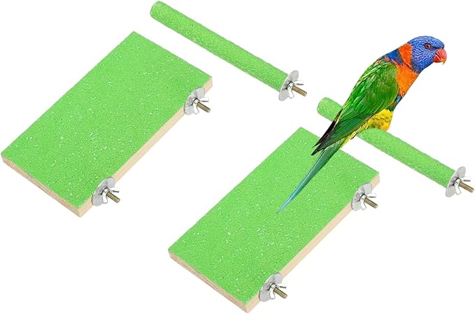 Bird Perch Stand, Wooden Parrot Perch Stand Toy, Paw Grinding Stick, Bird Cage Accessories, 7.48 x 3.94in (Green, 2 Pcs) Birds Toys Intended for Cage/Parakeets/Conure/Budgie