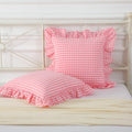 2 Pack Vintage Light Pink Plaid Ruffle Throw Pillow Covers,Washed Cotton Checkered Gingham Pillow Covers 20"x20" for Sofa,Couch,Bed and Living Room