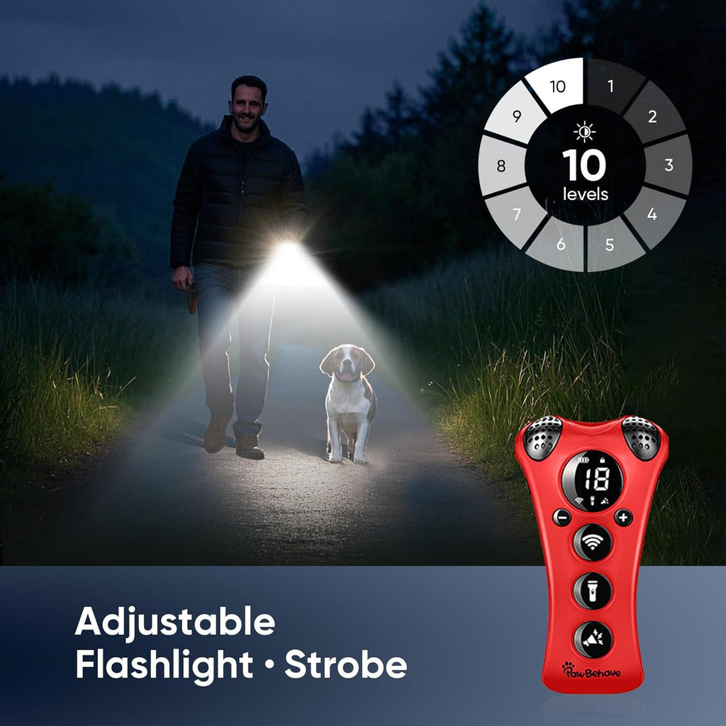 Adjustable Ultrasonic Dog Trainer–World's First Variable Frequency Pet Behavior Corrector with 10 Level Ultra Sound, 18 Dog Whistles, Anti-Bark Flashlight, Safe and Humane Deterrent (Red)