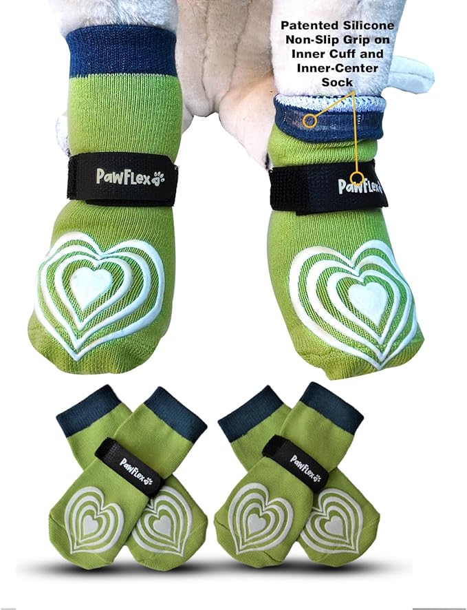Medical Therapeutic Double Sided Non-Slip Cotton Dog Socks | PawFlex Comfy Pawz Silicone Grip on Inner Cuff No Twisting or Sliding Off | Senior & Disabled Dog Traction Control |Pet Paw Protection