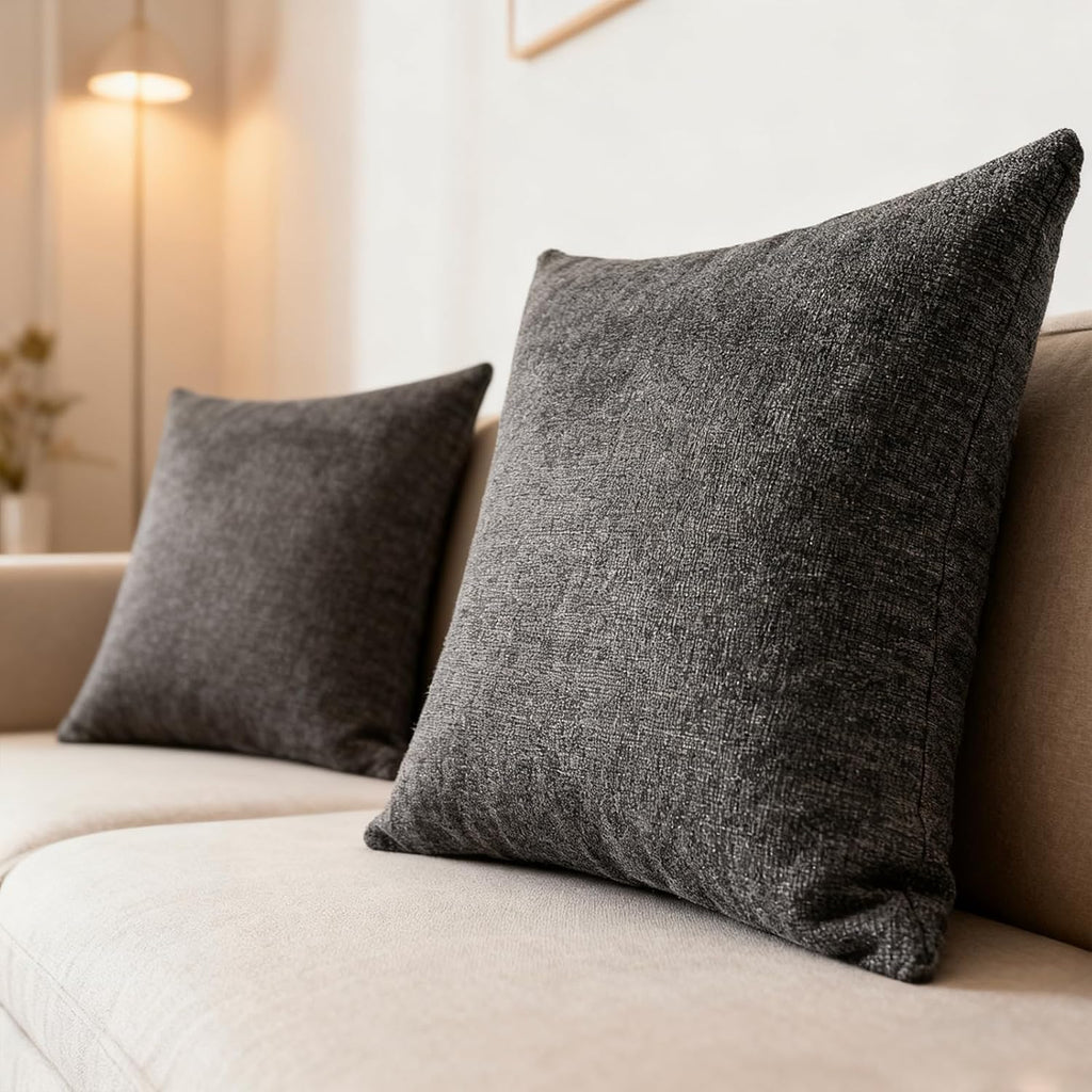 Throw Couch Pillow with Insert 18x18 Inches Set of 2 Square, Cute Modern Home Fall Decor for Living Room Sofa Bed Cushion Accent Case, Anthropologie Style Home Decor (Agate Gray #P2-15)