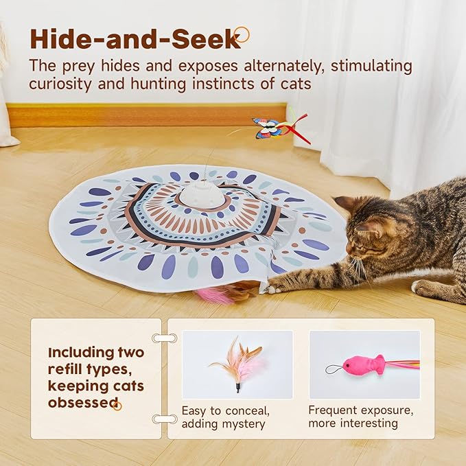 Potaroma Cat Toys Chargeable, 3in1 Hide and Seek for Kittens, Interactive Automatic Play, Fluttering Butterfly, Moving Wand Feather, Indoor Kitty Exercise 22.8 Inch Cover for All Breeds