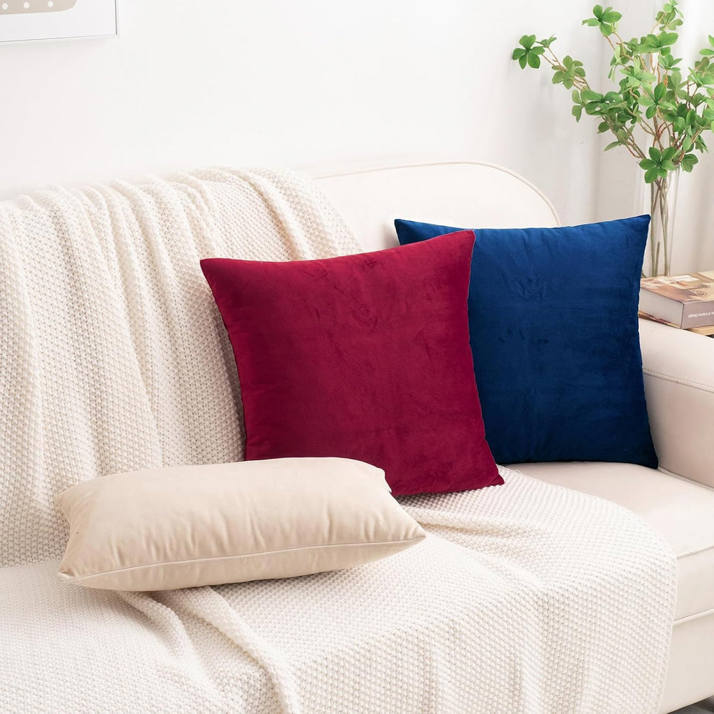 HWY 50 Navy Blue Velvet Throw Pillow Covers 16x16 Inch, Pack of 2 Soft Cozy Solid Decorative Luxury Cushion Cases for Couch Sofa Bed Living Room Bedroom