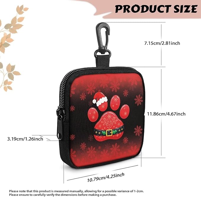KEIAHUAN Christmas Paw Print Dog Treat Pouch Dog Training and Walks Snack Bag with Clasp Christmas Theme Pet Treat Container, Zipper Closure, Xmas Keychain Pouch Small Coin Bag