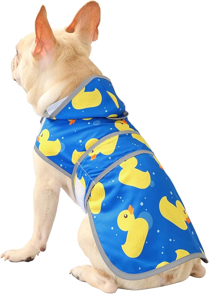 Dog Raincoat for Medium Dogs Waterproof Hooded Rain Jacket with Reflective Strips Leash Hole & Poncho Adjustable Fit (ShinyDuck,M)