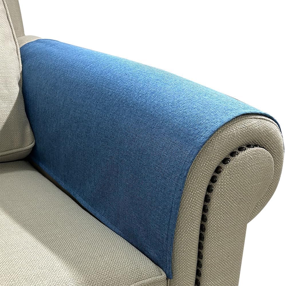Couch Arm Covers, Anti-Slip Sofa Armrest Cover for Recliner, 2pc Washable Sofa Arm Covers, Dogs Cats Pet Scratch Proof Couch Arm Protectors, Blue, 24x28inch