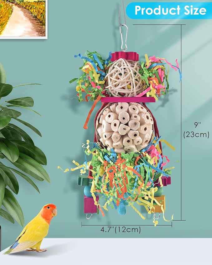 Bissap 2PCS Bird Parrot Foraging Shredder Hanging Toys Sola Balls Sepak Takraw with Pacifier for Small Parrots Parakeets Conures Cockatiels Love Birds Cage Toy