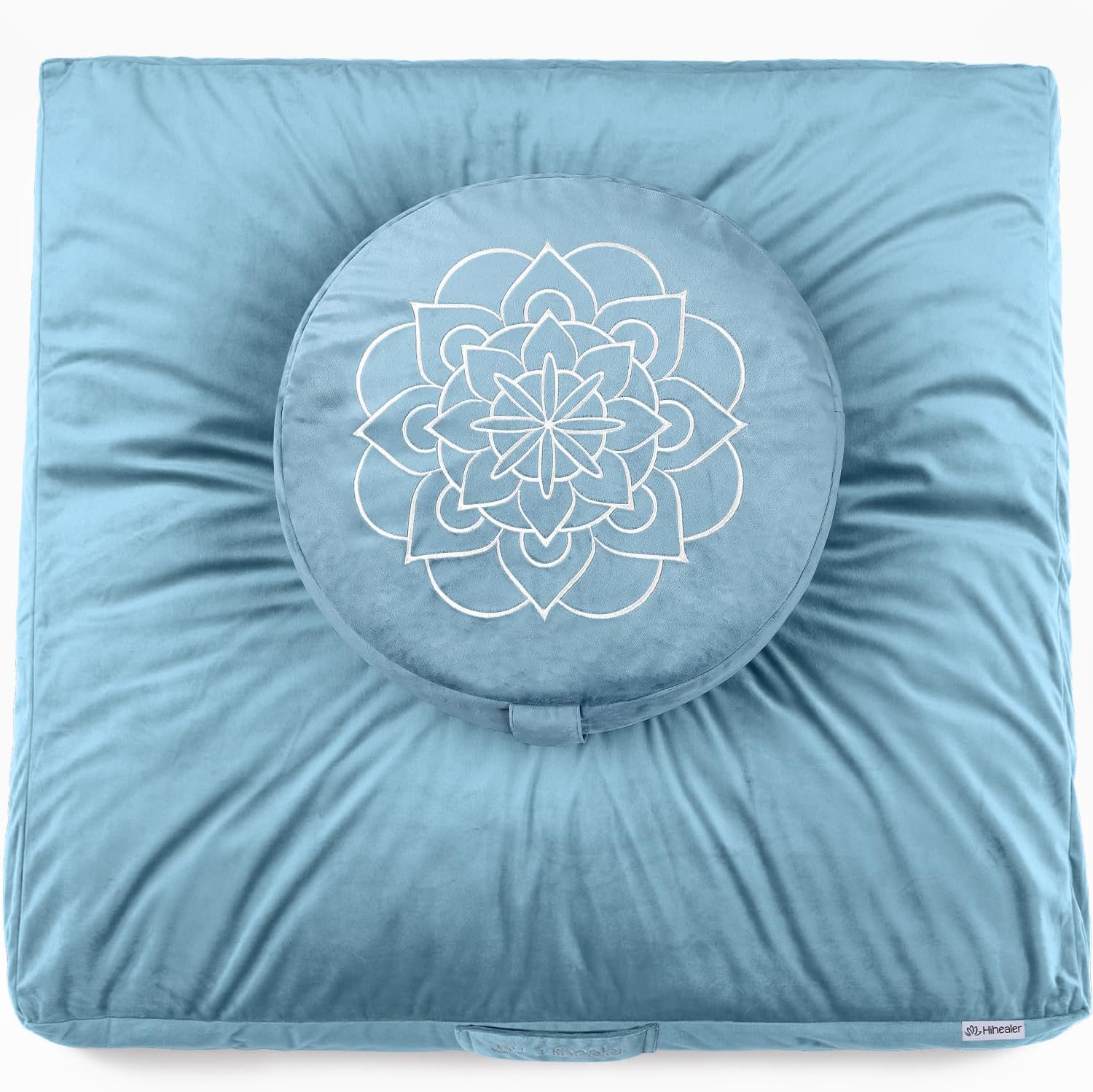 Hihealer Meditation Cushion Set Large Velvet Floor Pillow & Traditional Tibetan Yoga Bolster for Adults Zafu Meditation Mat with Buckwheat Filling