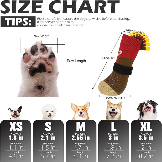 EXPAWLORER Thanksgiving Anti Slip Dog Socks to Prevent Licking Paws,Boots & Paw Protectors with Grippers,Doggie Booties for Hardwood Floors for Small Medium Large Senior Dogs Lifelike Costume Turkey L