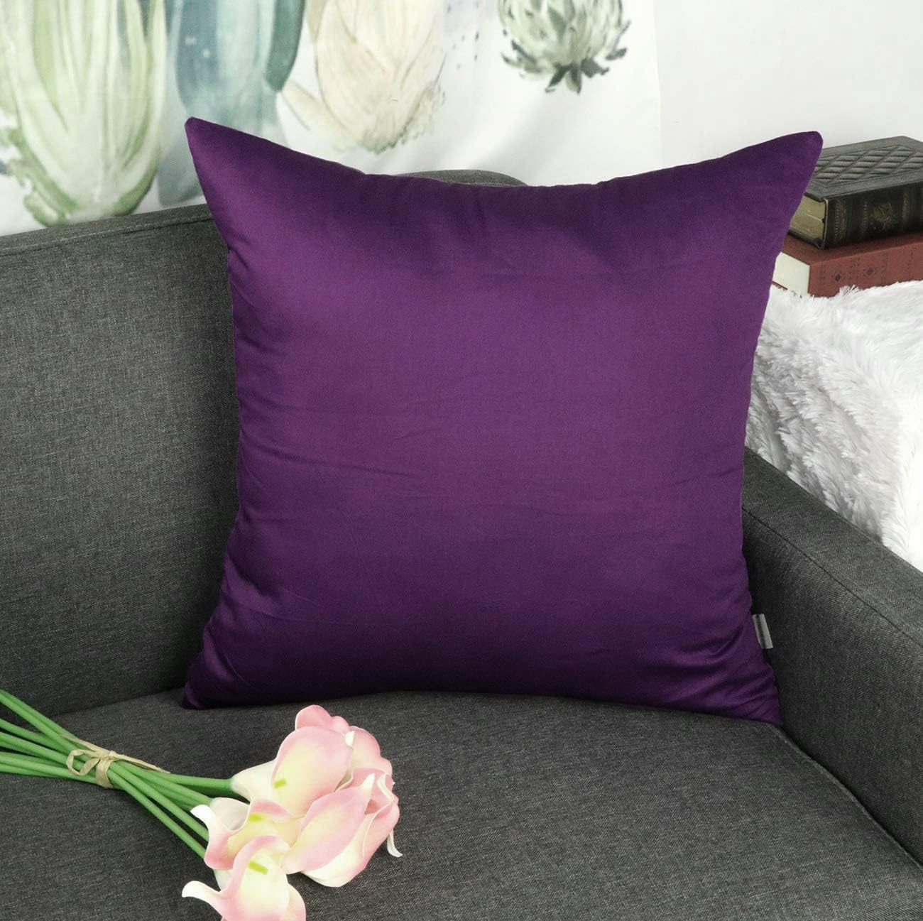 4-Pack 100% Cotton Comfortable Solid Decorative Throw Pillow Case,Thmyo Square Cushion Cover Pillowcase Sublimation Blank Pillow Covers DIY Throw Pillowcase for Couch Sofa(18x18 inch/ 45x45cm,Violet)