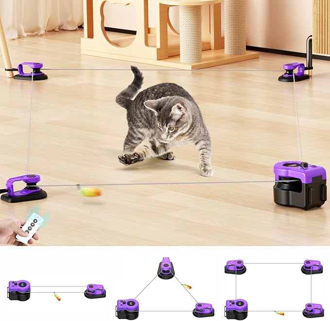 AsFrost Upgraded Interactive Cat Toy for Indoor Cats, Auto/Manual Control DIY Cat Feather Mouse Toy Treadmill for Bored Kitten Puppy Play Chase Run Exercise Hunting-Elegant Purple