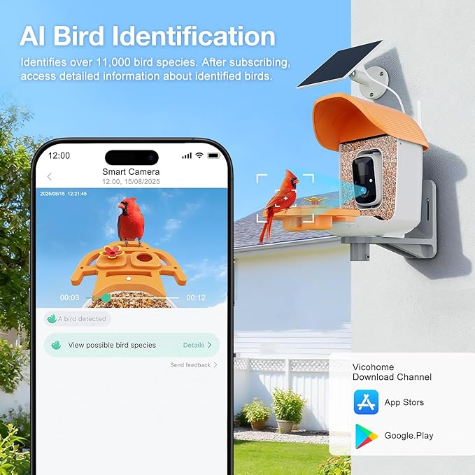 Smart Bird Feeder With 3MP HD Camera & AI Identify, Hummingbird Feeder With Solar Panel, Supports Two-Way Audio, Instant Arrival Alerts, Birdhouses For Outdoors, Gifts For Bird Lovers, Orange
