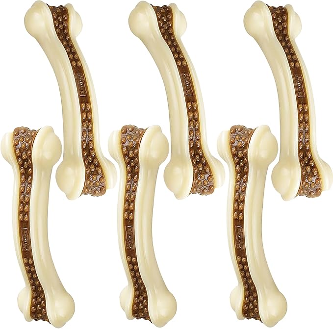 Dog Chew Toys for Aggressive Chewers, 6 Pack L Real Beef Flavor Bones,Indestructible Dog Toys for Large/Medium Breed,Pet NylonToys