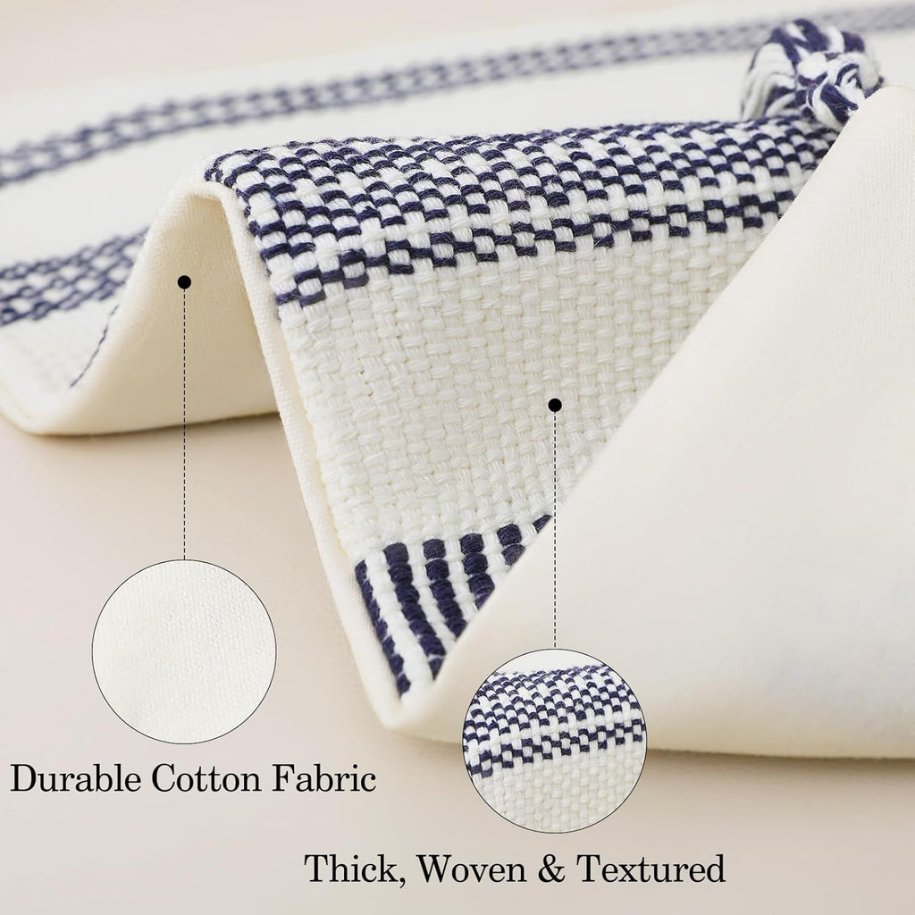 Smile Bee Boho Outdoor Couch Throw Pillow Covers Set of 2 Decorative Thick Woven Striped Accent Neutral Pillow Covers with Tassels for Bed Sofa Home Decor 20x20 Inch, Navy Blue and Cream White