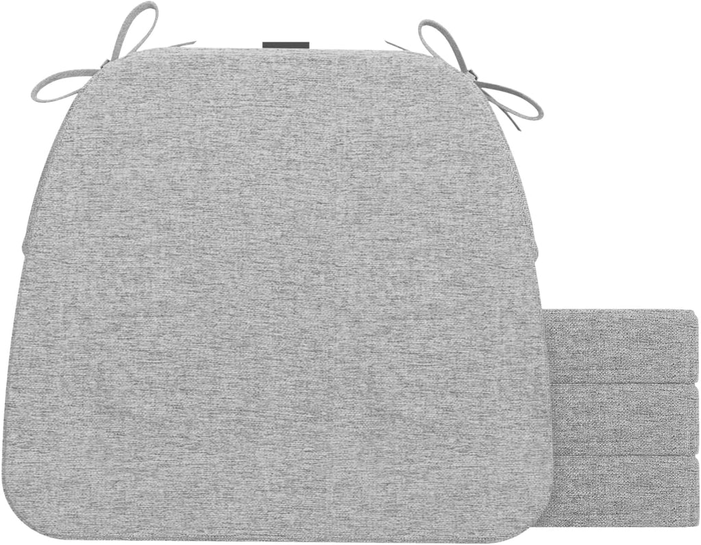 AAAAAcessories D-Shaped Chair Cushions, 2" Thick Dining Chair Pads with Ties and Removable, Machine-Washable Cover, 17" x 16", Set of 4, Light Gray