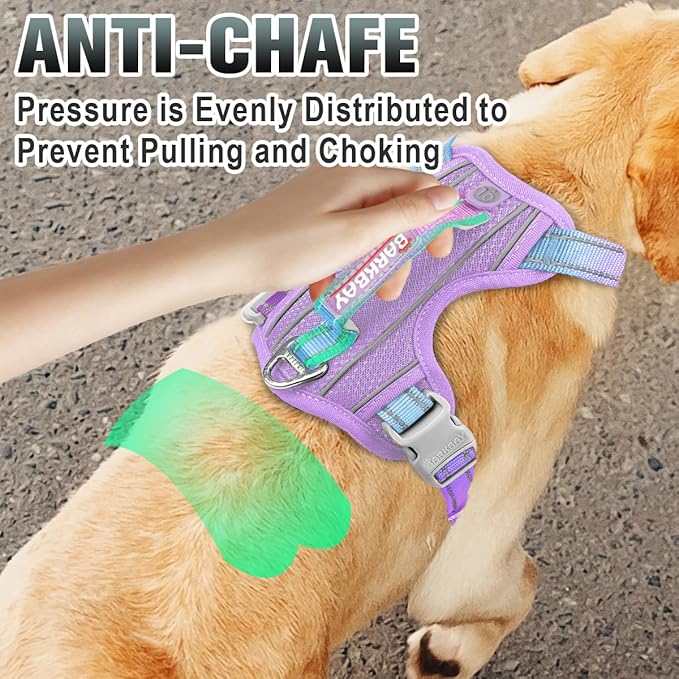 BARKBAY No Pull Dog Harness Large Reflective Dog Harness with Front Clip and Easy Control Handle for Walking Training Running with ID tag Pocket(Lavender Sky,L)