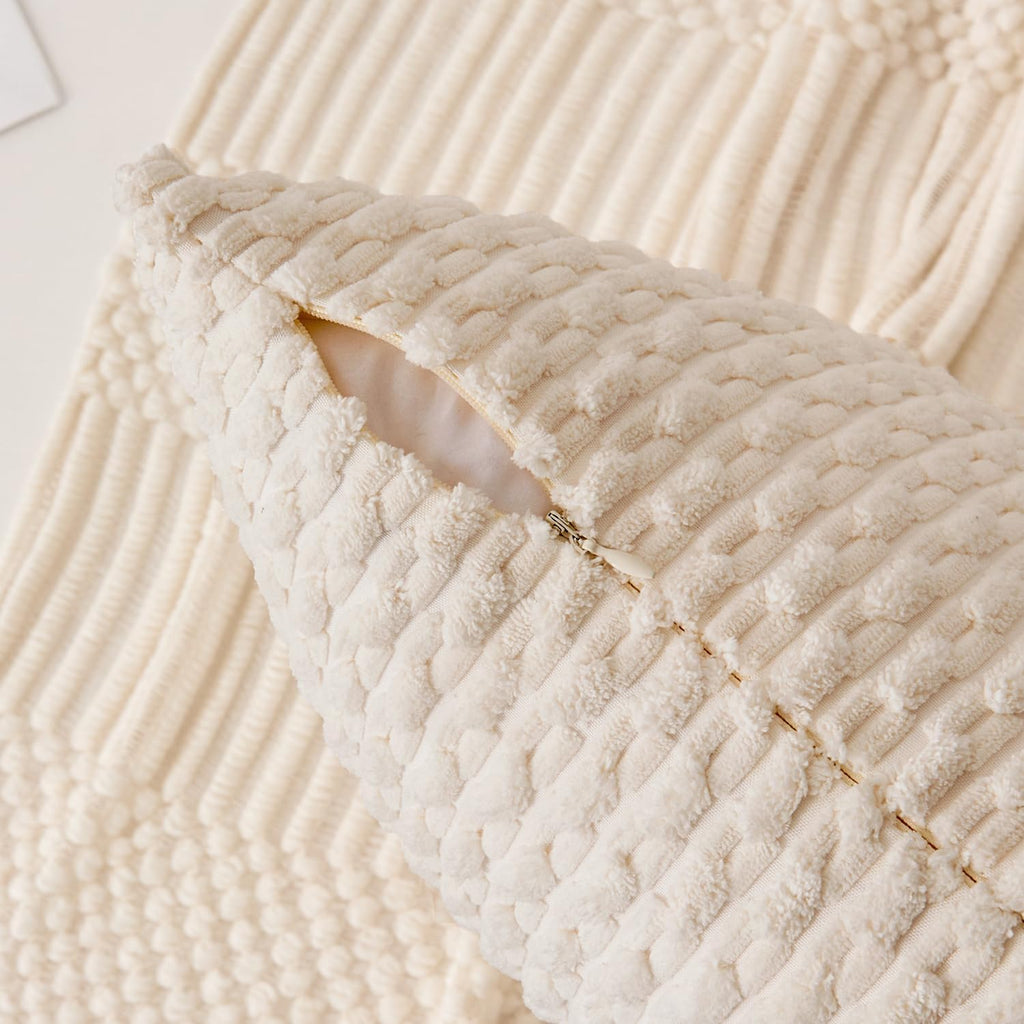 Kevin Textile 12x24 Inch Pillow Cover 1 Pack Boho Decorative Soft Striped Corduroy Lumbar Farmhouse Solid Color Accent Rectangle Cushion Case for Living Room Couch Sofa Bed, Cream White