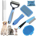 Dog Brush for Shedding,6 PCS in One Pet Slicker Hair Brush Kit Organizer Bag - Dog Cat Grooming Deshedding Undercoat Rake Brush Comb for All Small Large Dogs Cats Blue