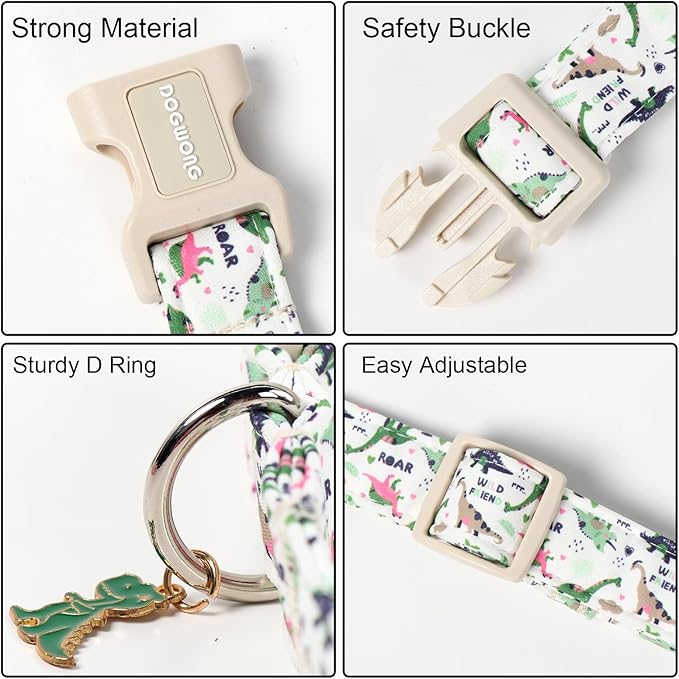 DOGWONG Dinosaur Dog Collar-Cute Dog Collar Adjustable Comfortable Cotton Boy Dog Collars for Small Medium Large Dogs, Medium