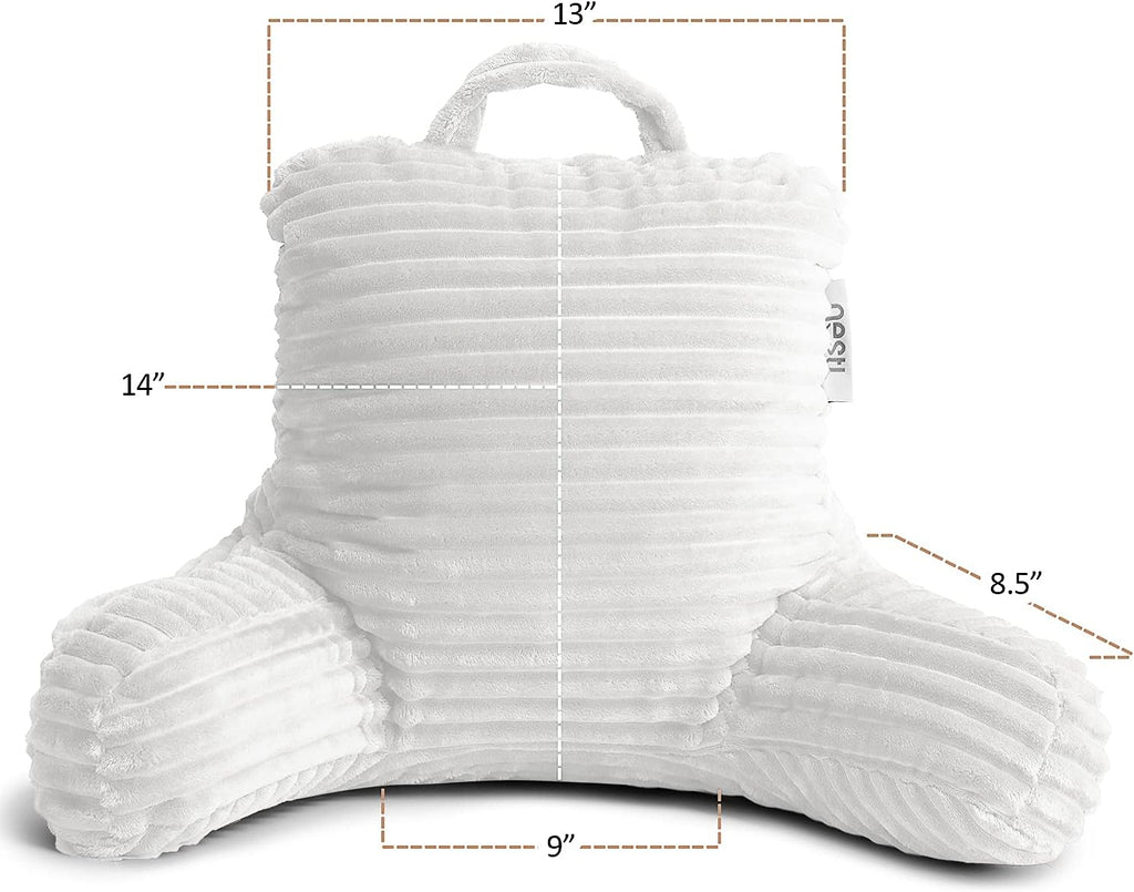 Nestl Reading Pillow for Kids & Teens with Shredded Memory Foam, Luxe Cut Plush Backrest Pillows for Reading and Gaming, for use on Couch, Bed, Floor, Adjustable Support with Washable Cover White