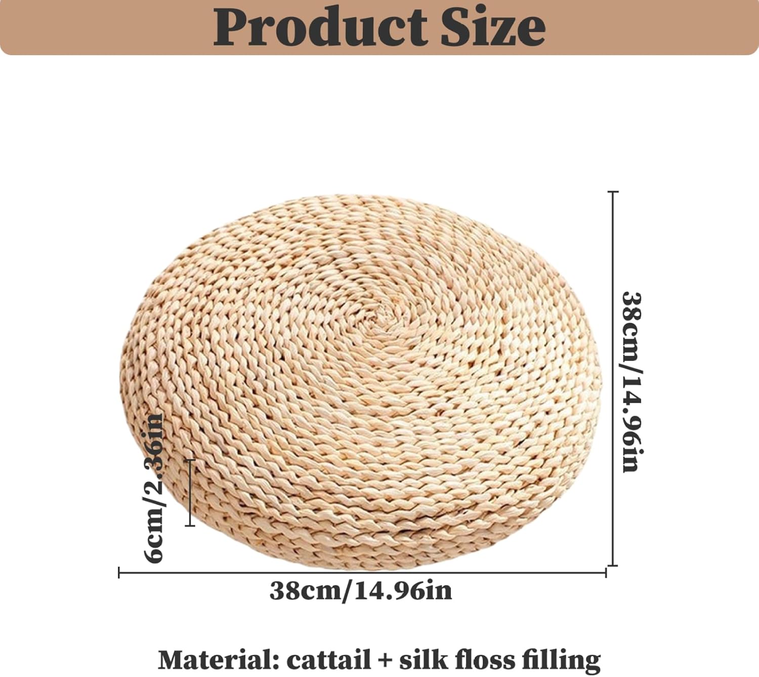 Tatami Floor Cushion, 15x2.4 Round Floor Seating, Japanese Chair, Natural Woven Boho Cushions for Meditation, Zen, Yoga Practice or Buddha| Picnic Pillows