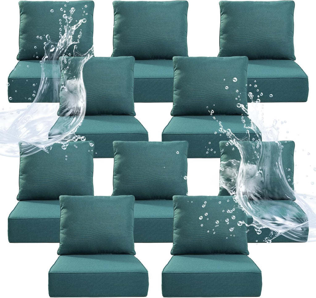 6" Thicker Outdoor Chair Cushion 10 Set - 24" *24" *6" Waterproof Patio Furniture Cushions with Removable Cover, 28D High Density Sponge Filling Thicken Outdoor Patio Cushions - Peacock Blue