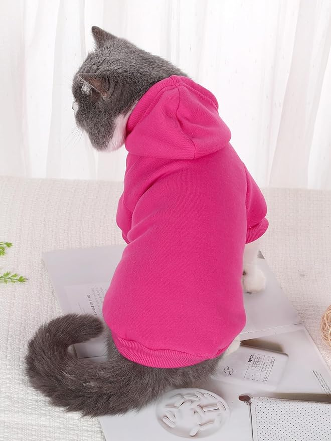 QWINEE Basic Dog Hoodie Sweatshirt Puppy Sweater Warm Cat Costumes Pet Clothes for Chihuahua Puppy Kitten Small Medium Dogs Hot Pink Large