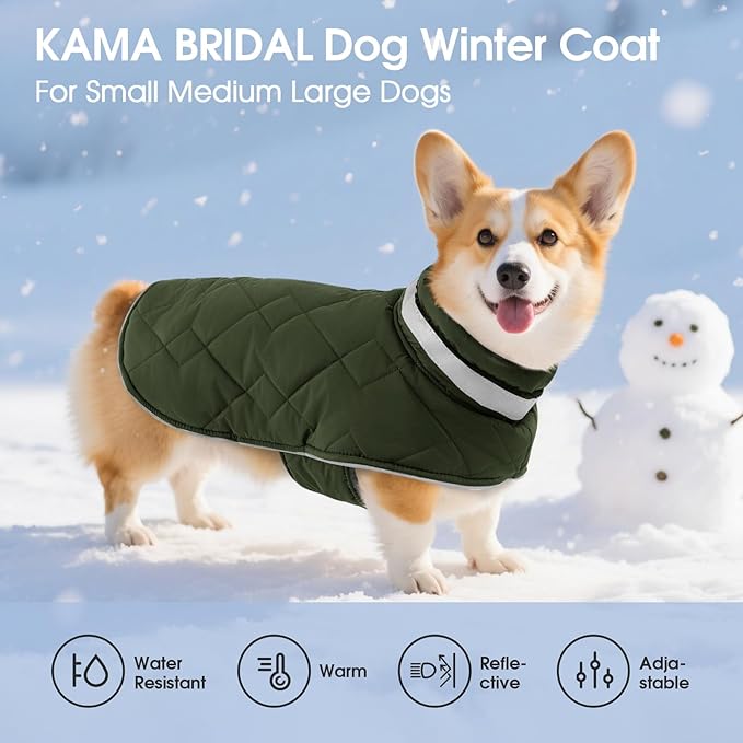 Dog Winter Coat Warm Padded Puppy Jacket Windproof Water Resistant Clothes for Small Medium Large Pets Christmas Sweater Outfit Vest(Green, S)