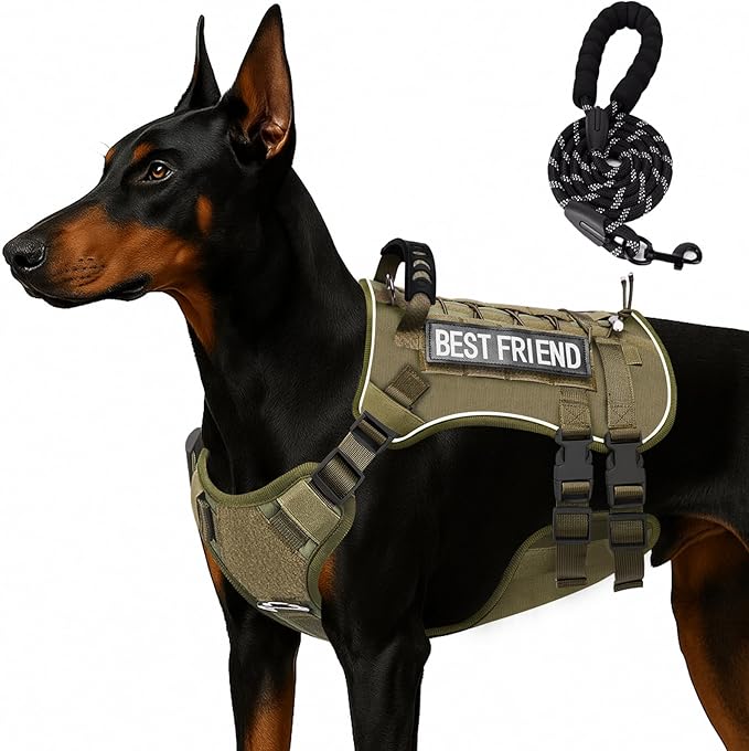 Tactical Dog Harness for Small Dogs,No Pull Dog Harness and Leash Set,Patches,Reflective Function,Dog Vest Harness for Training and Walking,Green S