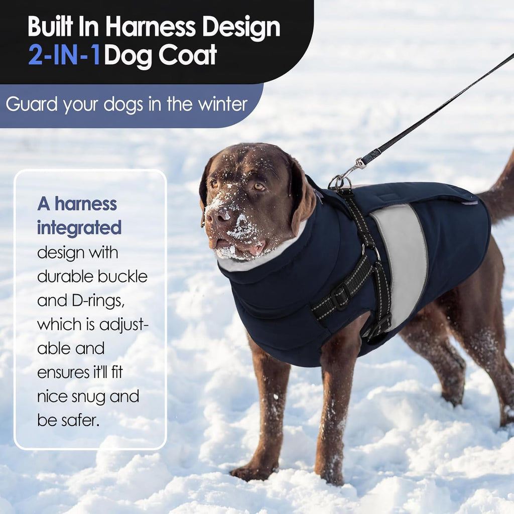 AOFITEE Dog Coat, Large Dog Jacket, Dogs Coat with Harness Built in, Reflective Waterproof Dogs Jackets Winter with Furry Collar, Warm Polar Fleece Pet Sweater Snowsuit for Doberman, Great Dane, XXL