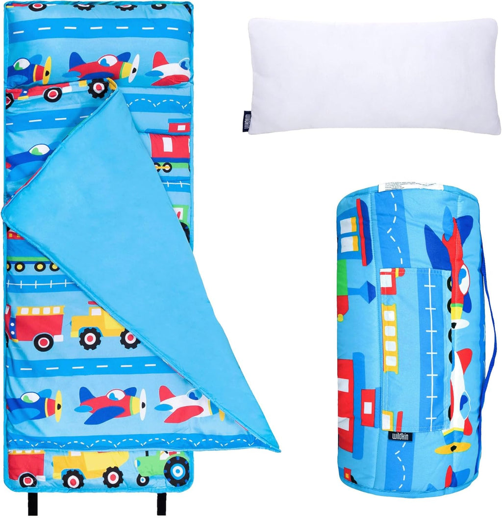 Wildkin Kids Microfiber Nap Mat – Soft Sleep Mat with Pillow, Ideal for School & Travel - Trains, Planes, and Trucks