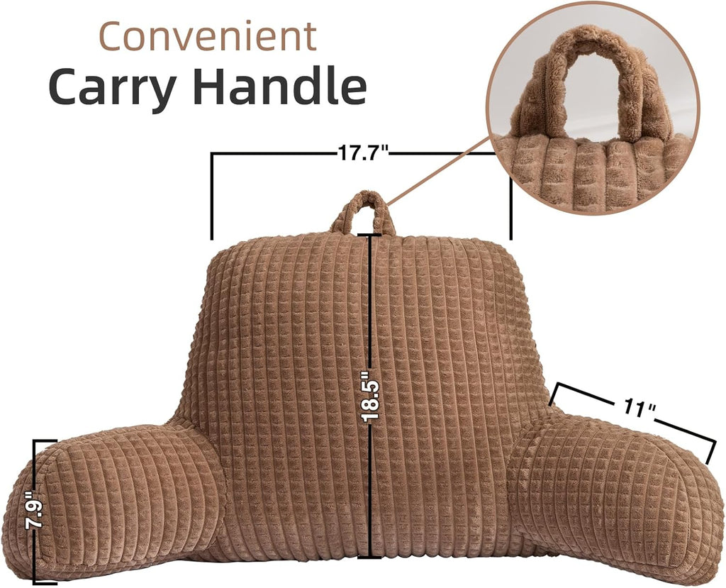 A Nice Night Reading Pillow Bed Wedge Large Adult Children Backrest with Arms Back Support for Sitting Up in Bed/Couch for Lounging Bedrest,Waffle Stereoscopic Design,Khaki