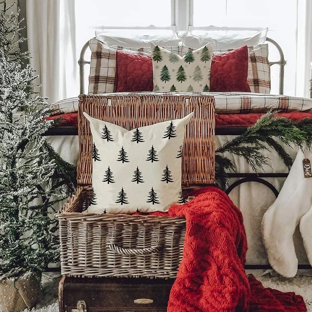 DFXSZ Christmas Pillow Covers 18x18 inch Set of 2 Christmas Tree Decorative White Throw Pillow Covers Winter Famliy Decoration for Home Couch TH-30A18