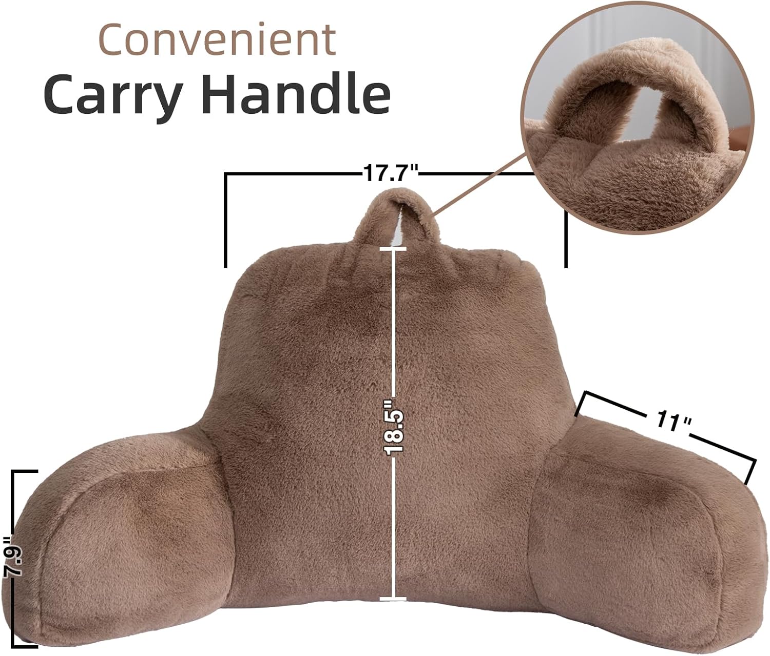 A Nice Night Faux Fur Soft Reading Pillow Bed Wedge Adult Backrest with Arms Back Support for Sitting Up in Bed/Couch for Bedrest,Khaki,Large