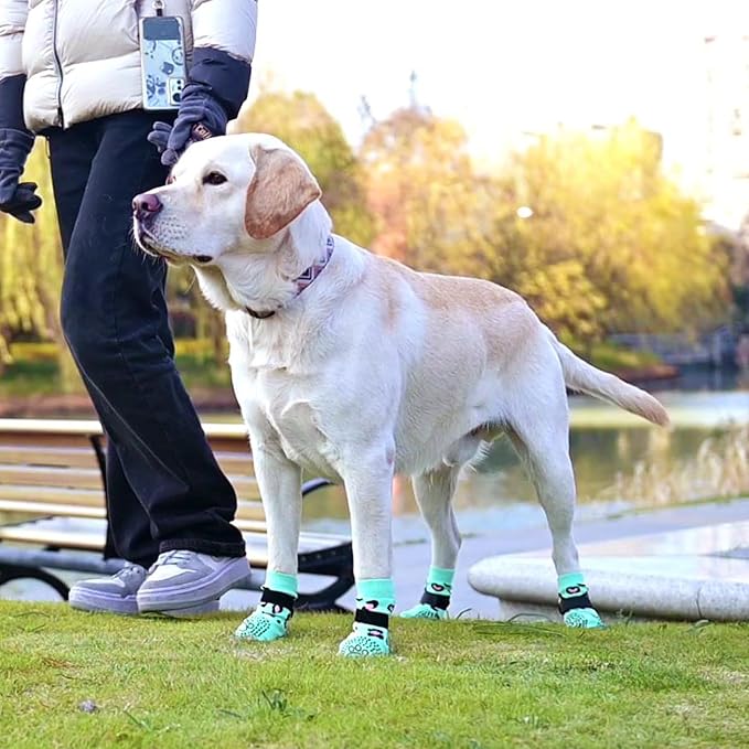 KOOLTAIL Dog Socks for Hot/Cold Pavement to Prevent Licking Paws,Dog Boots&Paw Protector for Hardwood Floors Anti Slip,Traction Control No Twist Grip Booties for Small Medium Large Senior Dogs SM