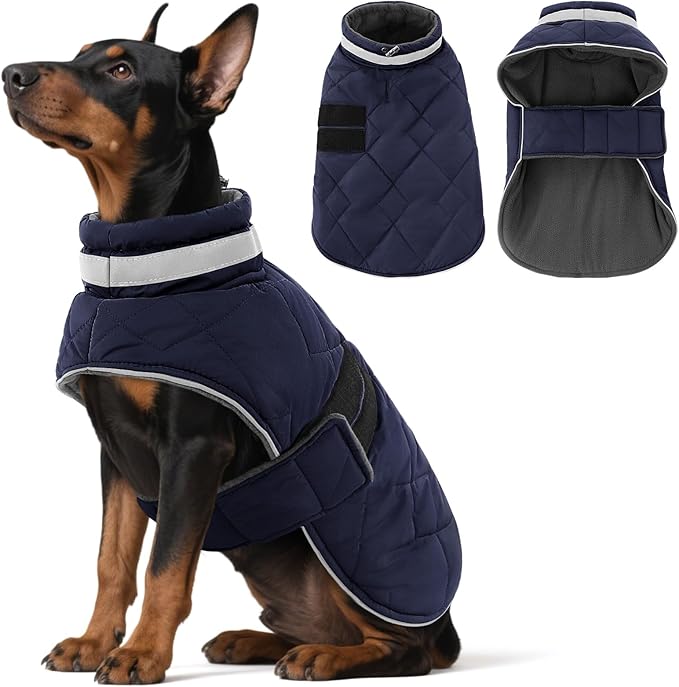 Dog Winter Coat Warm Padded Puppy Jacket Windproof Water Resistant Clothes for Small Medium Large Pets Christmas Sweater Outfit Vest(DarkBlue, XS)