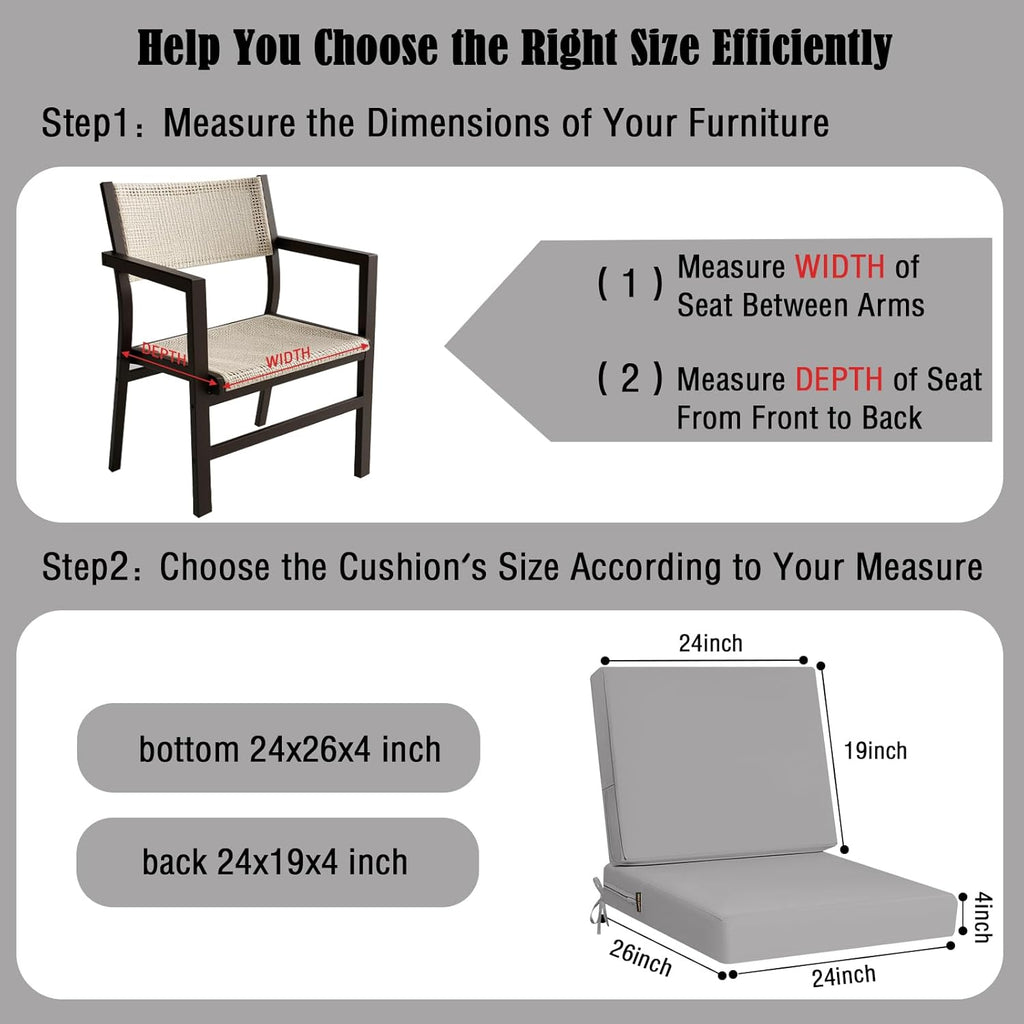 idee-home Outdoor Cushions for Patio Furniture, Outdoor Seat Cushion, Waterproof Couch Hampton Bay Deep Seat Replacement Chair Cushions for Garden Lawn Backyard Deck, 24 x 26 Grey