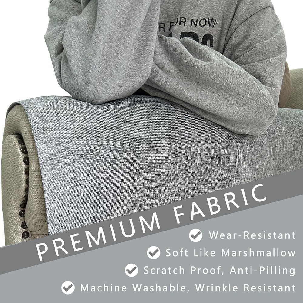 Couch Arm Covers, Anti-Slip Sofa Armrest Cover for Recliner, 2pc Washable Sofa Arm Covers, Dogs Cats Pet Scratch Proof Couch Arm Protectors, Light Grey, 24x28inch