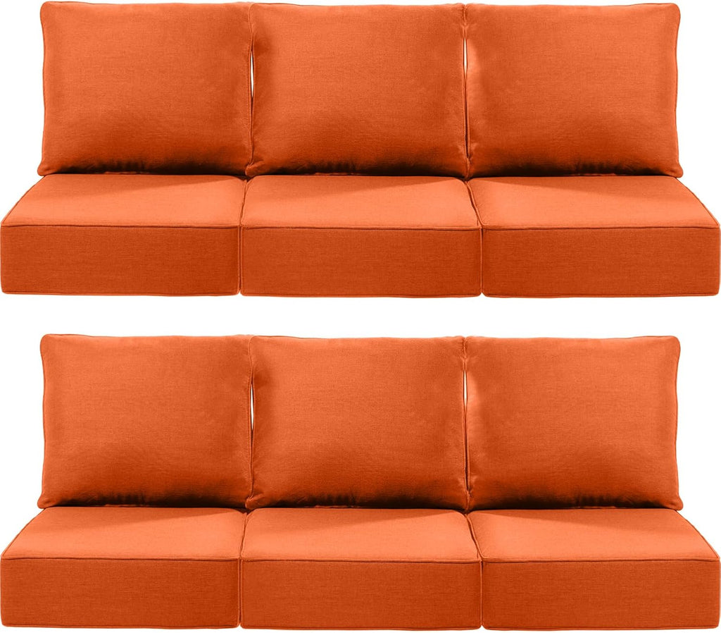 Luxury 24x24x6 Inch Outdoor Deep Seat Cushions Set of 6 - Comfortable Patio Zipper Chair Cushion for Outside Sets Wicker Dining Rocking Swivel Chairs Loveseat Couch Sectional Sofa - Orange