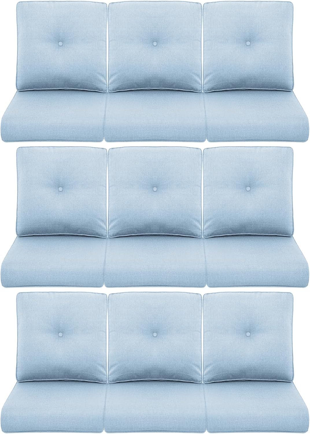 9-Piece Outdoor Patio Cushion Set - Fade & Water Resistant with Removable Olefin Cover, 22x24x4 Inch Memory Foam Cushions for Wicker Sectional Sofa – Baby Blue/Buckle