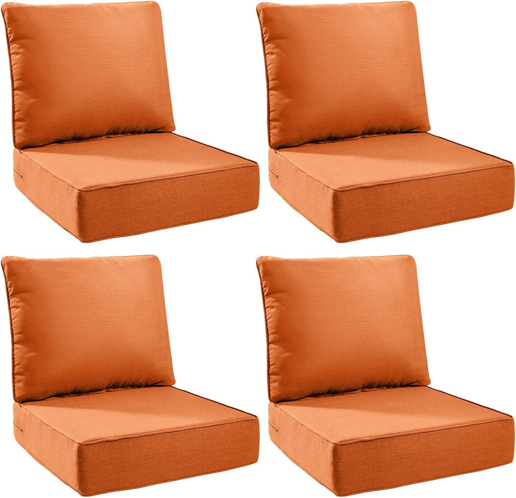 6" Thick Outdoor Cushions 24x24x6, 4-Set Deep Seat Patio Cushions with Removable Cover, Waterproof & Fade Resistant Replacement for Wicker Chair, Loveseat, Sofa - Orange